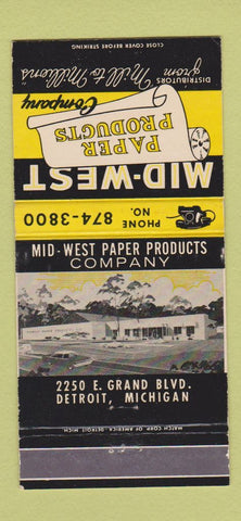 Matchbook Cover - Mid West Paper Products Detroit MI 30 Strike