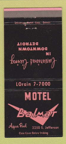 Matchbook Cover - Motel Balmar Detroit MI 30 Strike