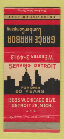 Matchbook Cover - Grace Harbor Lumber Detroit MI 30 Strike