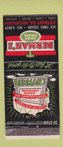 Matchbook Cover - Berman's Chop House Detroit MI 30 Stick