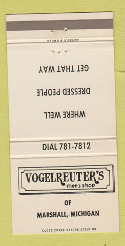 Matchbook Cover - Vogelreuter's Men's Clothes Marshall MI 30 Strike