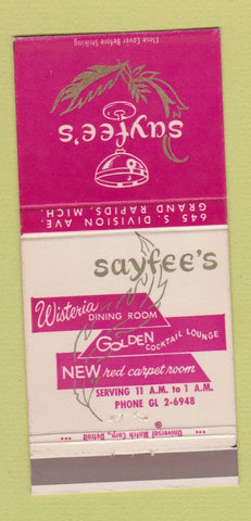 Matchbook Cover - Sayfee's Restaurant Grand Rapids MI 30 Strike