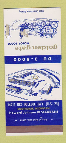 Matchbook Cover - Golden Gate Motor Lodge Southgate MI SAMPLE 30 Strike