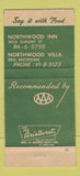 Matchbook Cover - Northwood Inn Villa Erie MI Toledo OH 30 Strike