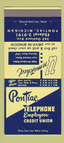 Matchbook Cover - Pontiac Telephone Employees Credit Union MI SAMPLE 30 Strike