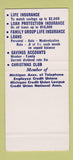 Matchbook Cover - Pontiac Telephone Employees Credit Union MI SAMPLE 30 Strike