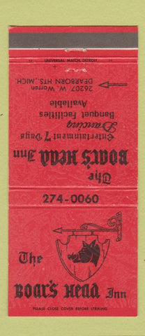 Matchbook Cover - Boar's Head Inn Dearborn Heights MI 30 Strike