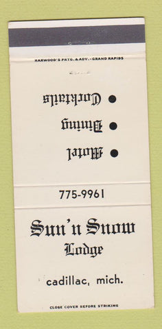 Matchbook Cover - Sun n Snow Lodge Cadillac MI 30 Strike