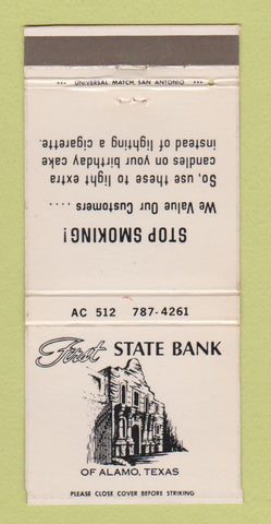 Matchbook Cover - First State Bank Alamo TX 30 Strike