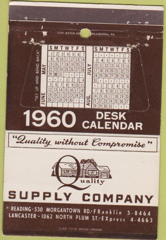 Matchbook Cover - Supply Co Reading Lancaster PA 1960 40 Strike