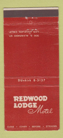 Matchbook Cover - Redwood Lodge Motel Los Angeles CA WEAR 30 Stick