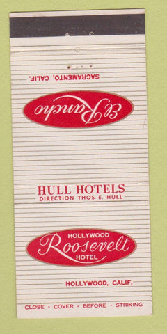 Matchbook Cover - Hollywood Roosevelt Hotel CA El Rancho Sacramento 30 Stick