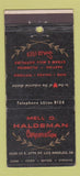 Matchbook Cover - Mell O Haldeman Pipe Valves Los Angeles CA 30 Stick