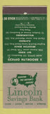 Matchbook Cover - Lincoln Savings Bank Brooklyn NY Abraham 30 Stick