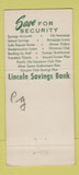 Matchbook Cover - Lincoln Savings Bank Brooklyn NY Abraham 30 Stick