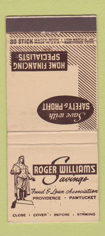 Matchbook Cover - Roger Williams Savings Providence Pawtucket RI 30 Stick