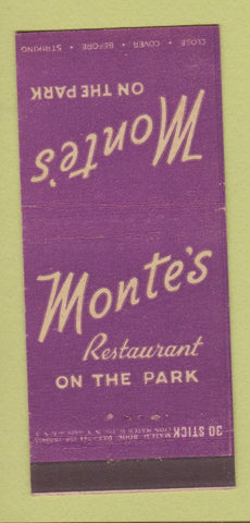 Matchbook Cover - Monte's Restaurant New York City 30 Stick