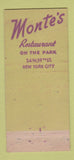 Matchbook Cover - Monte's Restaurant New York City 30 Stick