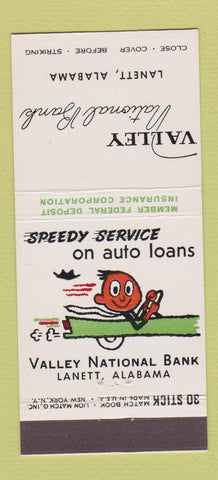 Matchbook Cover - Valley National Bank Lanett AL 30 Stick