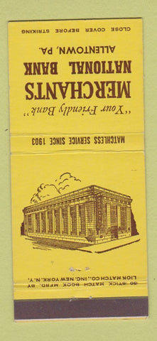 Matchbook Cover - Merchants National Bank Allentown PA 30 Stick