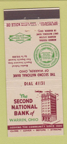 Matchbook Cover - 2nd National Bank Warren OH 30 Stick