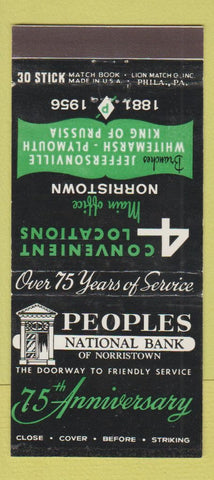 Matchbook Cover - Peoples National Bank Norristown PA 1956 30 Stick