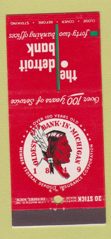 Matchbook Cover - Detroit Bank MI Indian 30 Stick