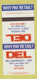 Matchbook Cover - Del Chevrolet Geo Paoli PA 30 Strike