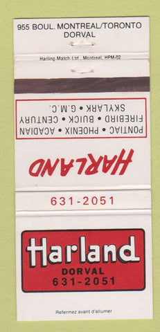 Matchbook Cover - Harland Pontiac Firebird Buick GMC Dorval QC 30 Strike