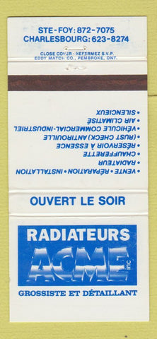 Matchbook Cover - Acme Radiator Ste Foy Charlesbourg QC #3 30 Strike