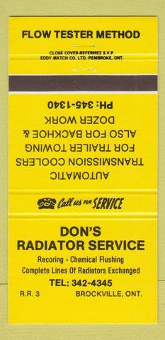 Matchbook Cover - Don's Radiator Service Brockville ON 30 Strike