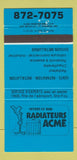 Matchbook Cover - Acme Radiator Ste Foy QC 30 Strike