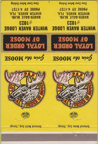 Matchbook Cover - Moose Lodge Winter Haven FL  Double Print ERROR