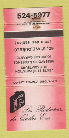 Matchbook Cover - Les Radiateurs Quebec QC STAINED  30 Strike