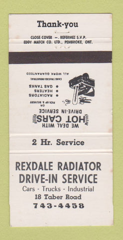 Matchbook Cover - Rexdale Radiator Service ON 30 Strike