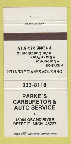 Matchbook Cover - Parke's Carburetor Auto Service Detroit MI 30 Strike