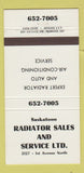 Matchbook Cover - Saskatoon Radiator Sales SK 30 Strike