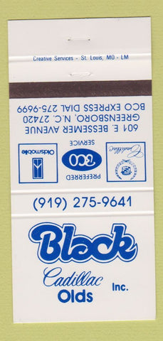 Matchbook Cover - Black Cadillac Oldsmobile Greensboro NC 30 Strike