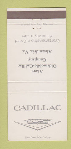 Matchbook Cover - Akers Oldsmobile Cadillac Alexandria VA 30 Strike
