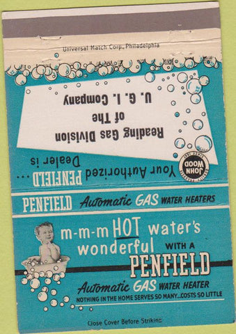 Matchbook Cover - Reading Gas Penfield Water Heaters PA 40 Strike