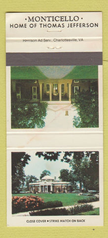 Matchbook Cover - Monticello Thomas Jefferson Charlottesville VA 30 Strike