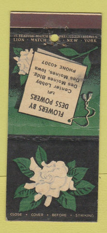 Matchbook Cover - Flowers by Dess Powers Des Moines IA 21 Strike Feature