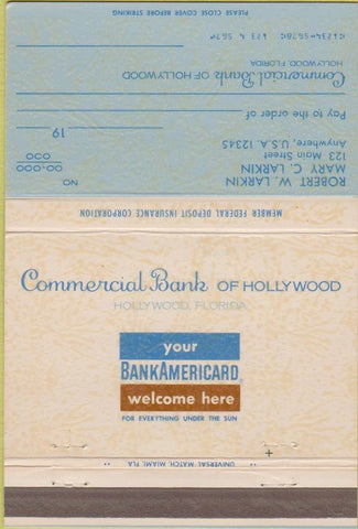 Matchbook Cover - Commerical Bank of Hollywood FL 40 Strike