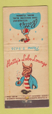 Matchbook Cover - Betty's Restaurant Miami FL WORN 21 Strike Feature