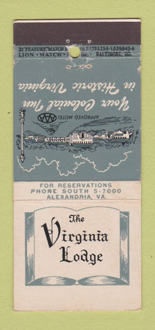 Matchbook Cover - Virginia Lodge Alexandria VA 21 Strike Feature
