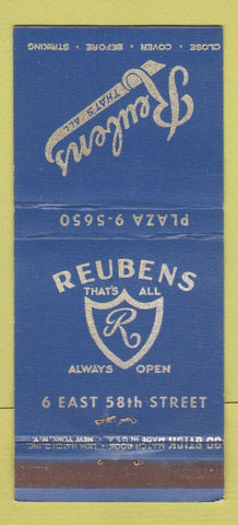Matchbook Cover - Reubens Restaurant New York City  30 Stick