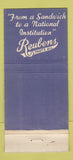 Matchbook Cover - Reubens Restaurant New York City  30 Stick