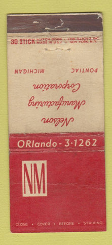 Matchbook Cover - Nelson Manufacturing Pontiac MI WORN 30 Stick