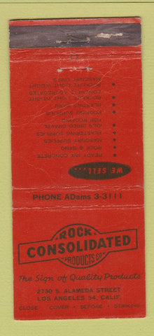 Matchbook Cover - Consolidated Rock Los Angeles CA WORN 30 Stick