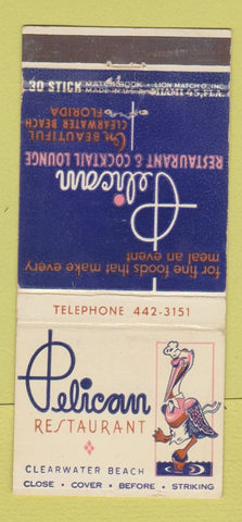 Matchbook Cover - Pelican Restaurant Clearwater Beach FL 30 Stick